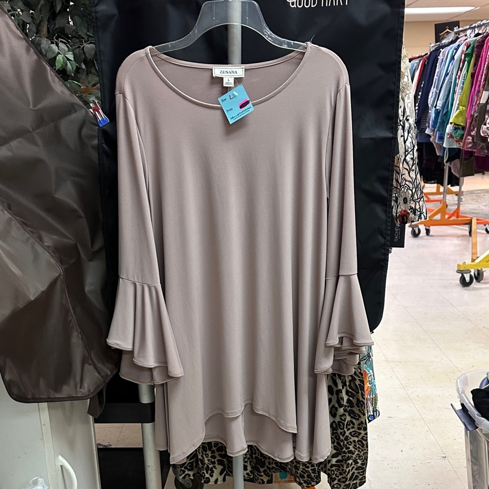 Zenana Outfitters Beige Flare Sleeve Tunic